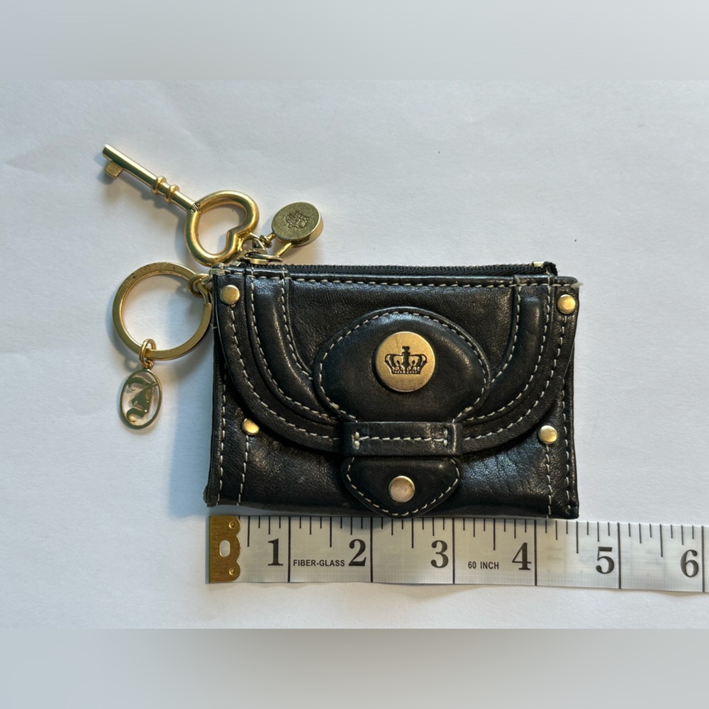Juicy Couture Vintage Black Leather Keychain Charm Coin Purse Gold Accents - Picture 4 of 13